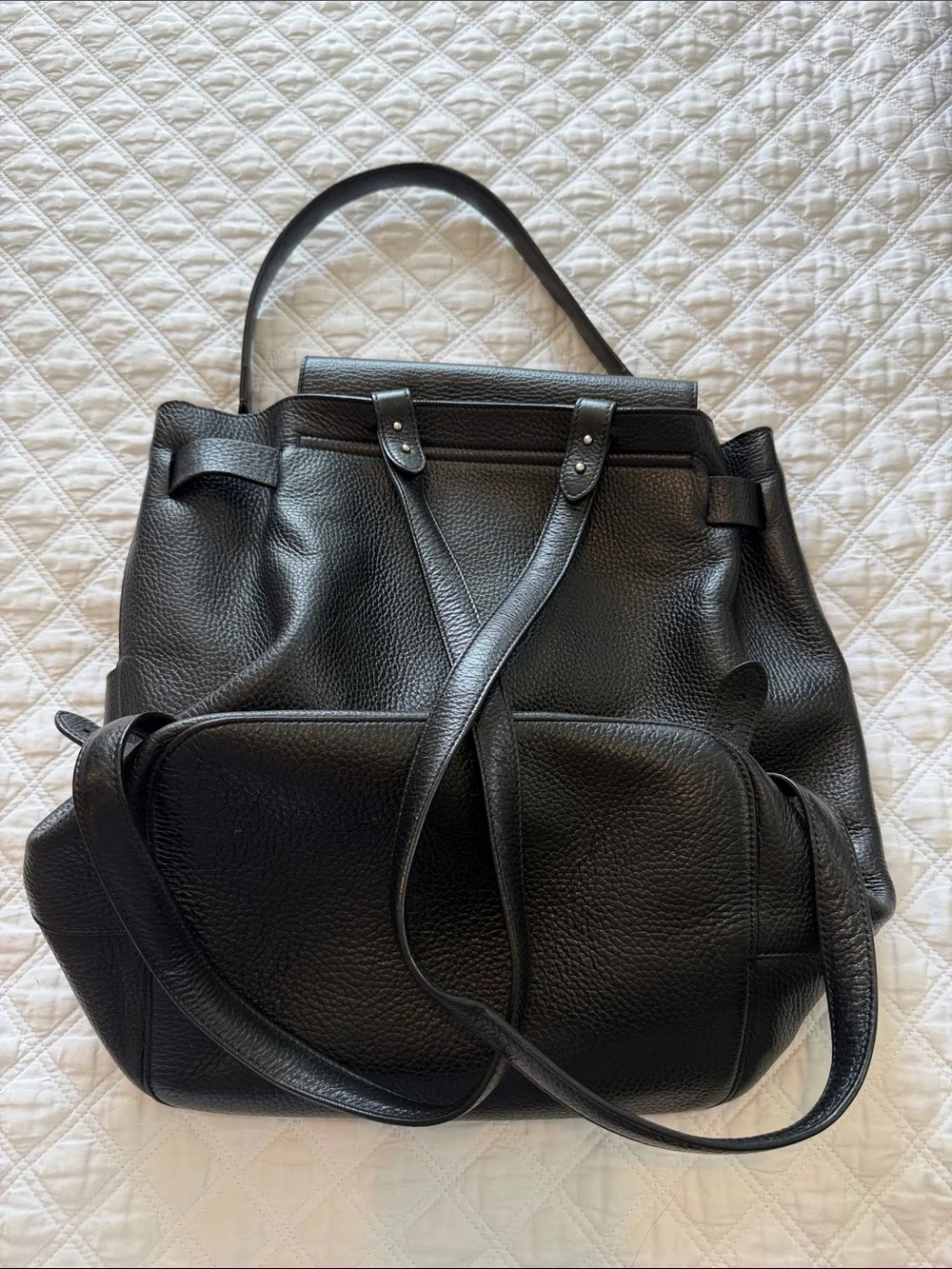 Cuyana Black Pebbled Convertible Leather Backpack and Shoulder Bag